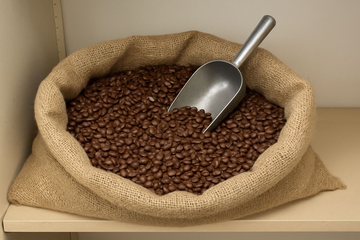 Styled arrangement of coffee beans, loose tea and dry goods